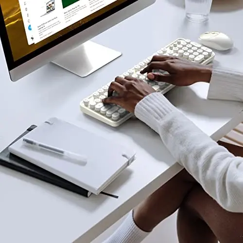 Wireless Keyboard and Mouse Combo - GEEZER Cream-White Full-Sized Colorful Keyboard 104 Keys - USB 2.4 G Receiver Plug and Play with Round Keycap Typewriter Keyboards, for Windows, PC, Laptop, Desktop - 6