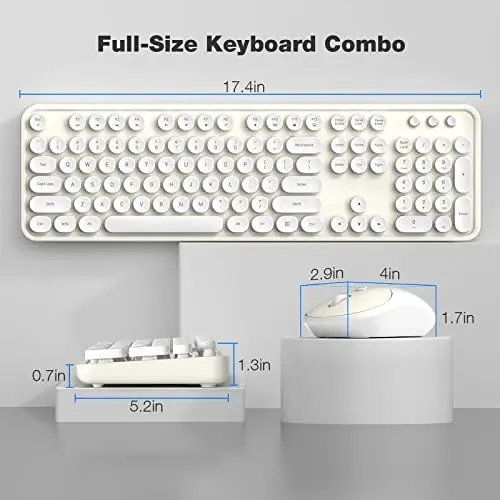 Wireless Keyboard and Mouse Combo - GEEZER Cream-White Full-Sized Colorful Keyboard 104 Keys - USB 2.4 G Receiver Plug and Play with Round Keycap Typewriter Keyboards, for Windows, PC, Laptop, Desktop - 7