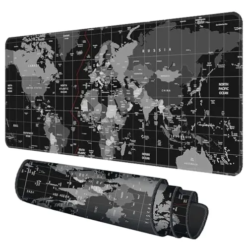 Galdas Mouse Pad for Gaming,XXL XL Large Mouse Mat Long Extended Mousepad Desk Mat Non-Slip Rubber Mice Pads Stitched Edges Thin (31.5 x 11.8 x 0.12 Inches),World Map Background - 2