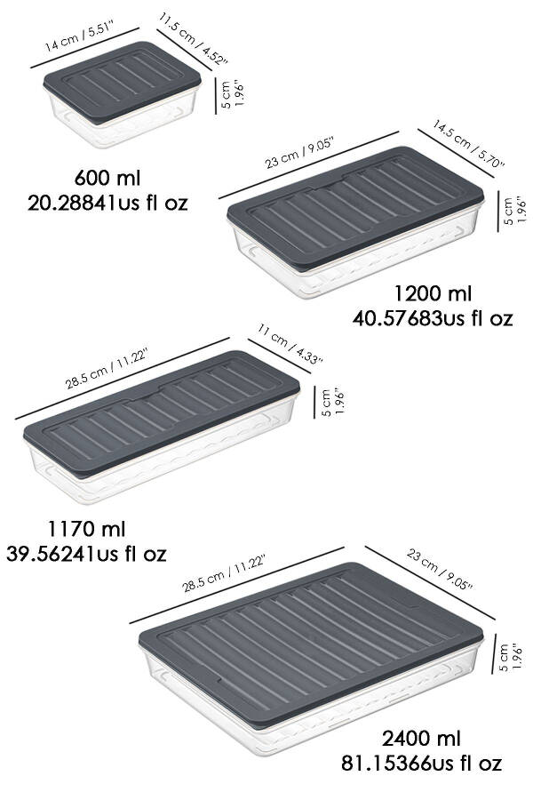 13'lü Buzdolabı Organizer Mikrodalga Ve Dondurucu Uygun Saklama Kabı 1x2400ml-2x1170-2x1200ml-8x600ml - 8