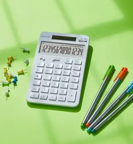 14 Digits Desktop White Calculator with a Bright LCD, Dual Power Handheld Desktop. Color. Business, Office, High School - 3