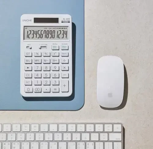 14 Digits Desktop White Calculator with a Bright LCD, Dual Power Handheld Desktop. Color. Business, Office, High School - 4