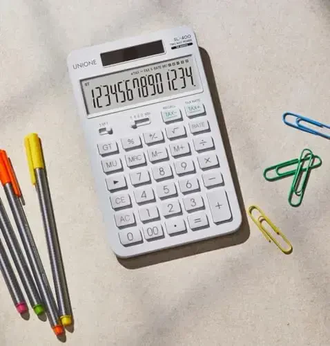 14 Digits Desktop White Calculator with a Bright LCD, Dual Power Handheld Desktop. Color. Business, Office, High School - 5