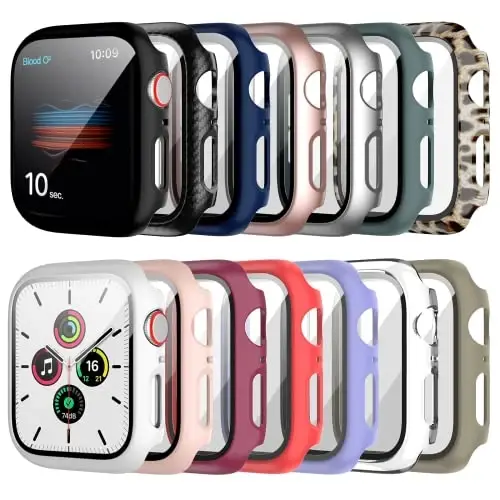 14 dona Apple Watch uchun g‘ilof, Apple Watch Series 9/8/7 41 mm uchun закалённый oynali ekran himoyachisi, Apple Watch 9/8/7 41 mm aksessuarlari uchun to‘liq qamrovli qattiq kompyuter himoya qopqog‘i HD Ultra-Thin Bumper - 1
