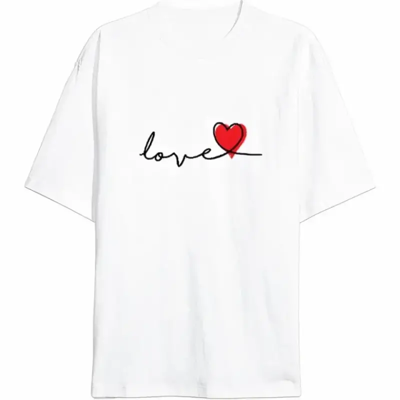 14 Fevral T-shirti Sevishganlar kuni uchun maxsus dizayn Love bosma T-shirt - Oq - 1