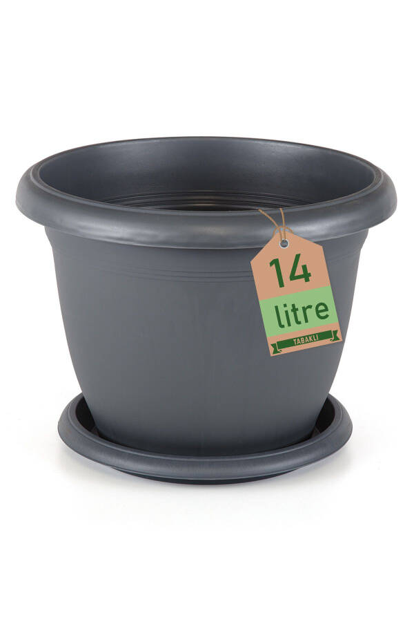 14 litr Ø36x25 sm Dumaloq Katta Matt Plastik Guldon Villa No8 Toshli Antrasit Kulrang - 1
