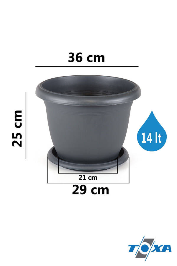 14 litr Ø36x25 sm Dumaloq Katta Matt Plastik Guldon Villa No8 Toshli Antrasit Kulrang - 2