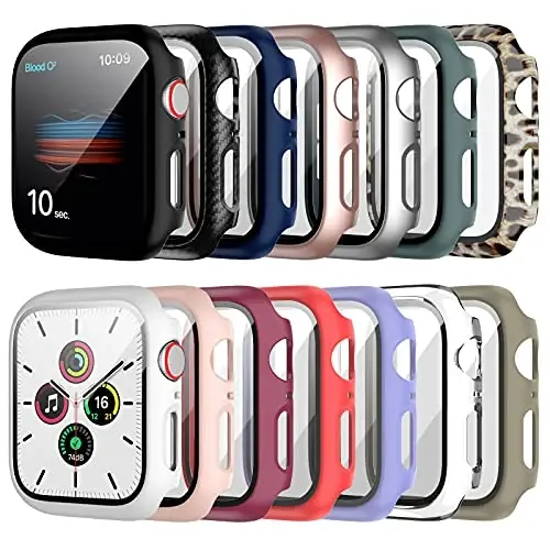 14 Pack Apple Watch Case with Tempered Glass Screen Protector for Apple Watch SE 44mm Series 6/5/4, Anotch Full Coverage Hard PC Protective Cover HD Ultra-Thin Guard Bumper for iWatch 44mm Accessories - 5