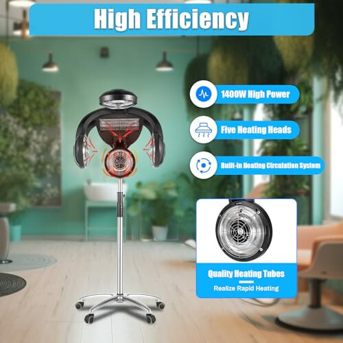 1400W Salon Professional Infrared Lamp Hair Hood Dryer, Standing Temp Perm Color Processor w/Rolling Base, Portable Hair Dryer for Hair Salon or at Home Hair Care, 0-176°F - 2