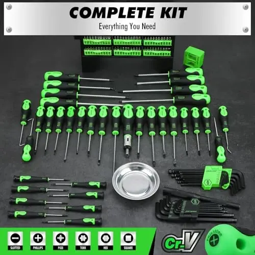141-Piece Magnetic Screwdriver Set with Plastic Rack, Torx/Slotted/Phillips Precision Screwdrivers, SAE & Metric Hex Key Kit, Ratchet Handle & Screwdriver Bits, DIY Tools for Gift - 2
