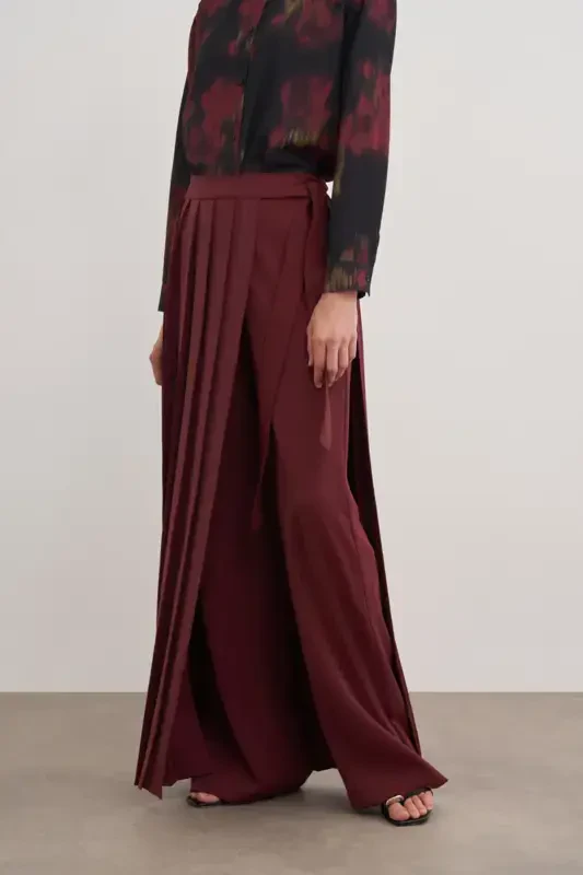 14122111 Wide Leg Plain Color Trousers Skirt - 2