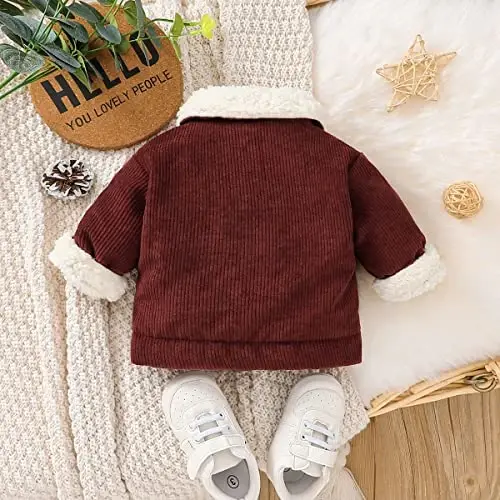 Noubeau Baby Boys Girls Corduroy Jacket Kids Toddler Lined Top Lapel Button Down Thicked Warm Coat Winter Outerwear - 12