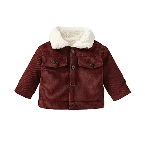 Noubeau Baby Boys Girls Corduroy Jacket Kids Toddler Lined Top Lapel Button Down Thicked Warm Coat Winter Outerwear 