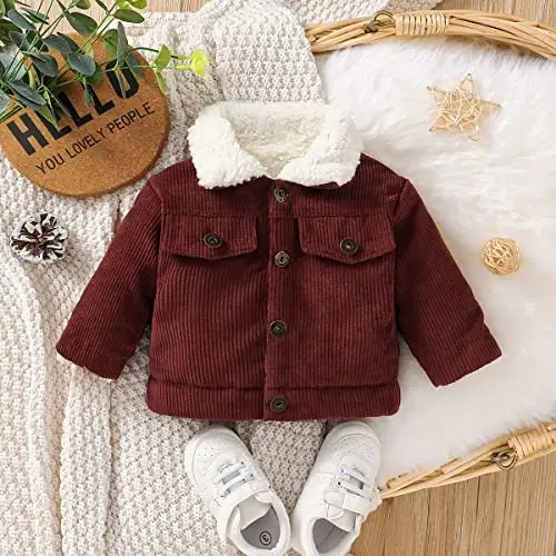 Noubeau Baby Boys Girls Corduroy Jacket Kids Toddler Lined Top Lapel Button Down Thicked Warm Coat Winter Outerwear - 2