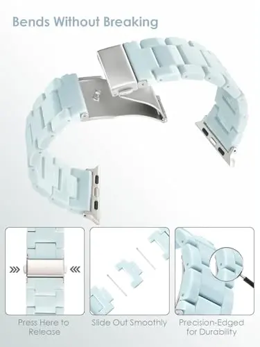 V.R.HOPE Resin Watch Band Compatible with Apple Watch Band for Women 42mm 44mm 45mm 46mm49mm Starlight Fashion Lightweight Bracelet Strap for iWatch Series Ultra3/11/10/9/8/7/6/5/4/3/2/1/SE3(Mint Blue) - 9