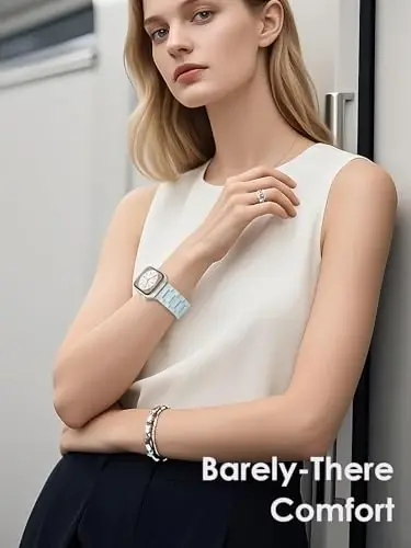 V.R.HOPE Resin Watch Band Compatible with Apple Watch Band for Women 42mm 44mm 45mm 46mm49mm Starlight Fashion Lightweight Bracelet Strap for iWatch Series Ultra3/11/10/9/8/7/6/5/4/3/2/1/SE3(Mint Blue) - 11