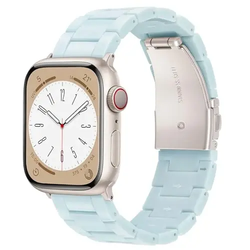 V.R.HOPE Resin Watch Band Compatible with Apple Watch Band for Women 42mm 44mm 45mm 46mm49mm Starlight Fashion Lightweight Bracelet Strap for iWatch Series Ultra3/11/10/9/8/7/6/5/4/3/2/1/SE3(Mint Blue) - 2