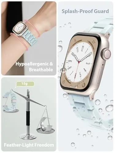 V.R.HOPE Resin Watch Band Compatible with Apple Watch Band for Women 42mm 44mm 45mm 46mm49mm Starlight Fashion Lightweight Bracelet Strap for iWatch Series Ultra3/11/10/9/8/7/6/5/4/3/2/1/SE3(Mint Blue) - 3