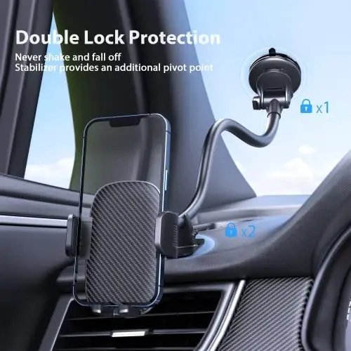 Qifutan Phone Holder - 14-Inch Long Arm Windshield Car Cell Phone Holder Anti-Shake Stabilizer Automobile Mount for iPhone Android Smartphones - 3