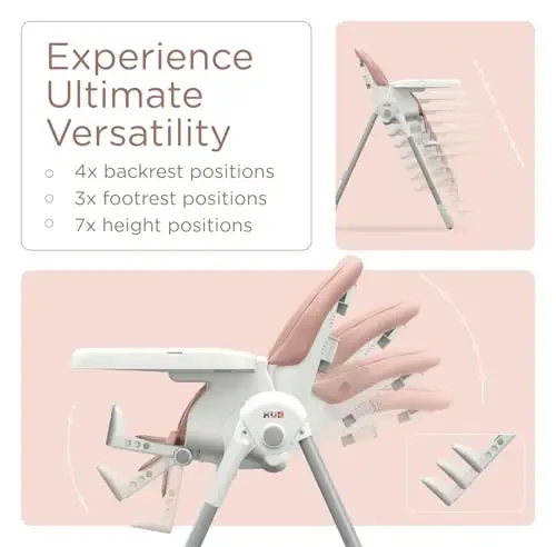 KÜB 3-in-1 Foldable Baby High Chair | 7 Height & 4 Recline Adjustable | Removable Seat & Tray for Easy Clean | 2 Locking Wheels | Multifunctional Infant High chairs for Babies and Toddlers Girl (Pink) - KUB (1)