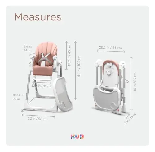 KÜB 3-in-1 Foldable Baby High Chair | 7 Height & 4 Recline Adjustable | Removable Seat & Tray for Easy Clean | 2 Locking Wheels | Multifunctional Infant High chairs for Babies and Toddlers Girl (Pink) - 6