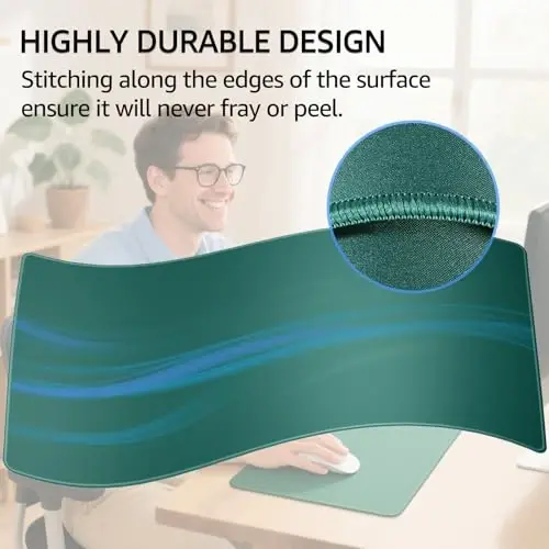 KTRIO Large Gaming Mouse Pad, Desk Mat, 31.5 x 15.7 in, Forest Green, XXL | Smooth Micro-Weave Surface, Artistic Pattern Design, Non-Slip Rubber Base, Durable Stitched Edges, Office & Home Use - 3