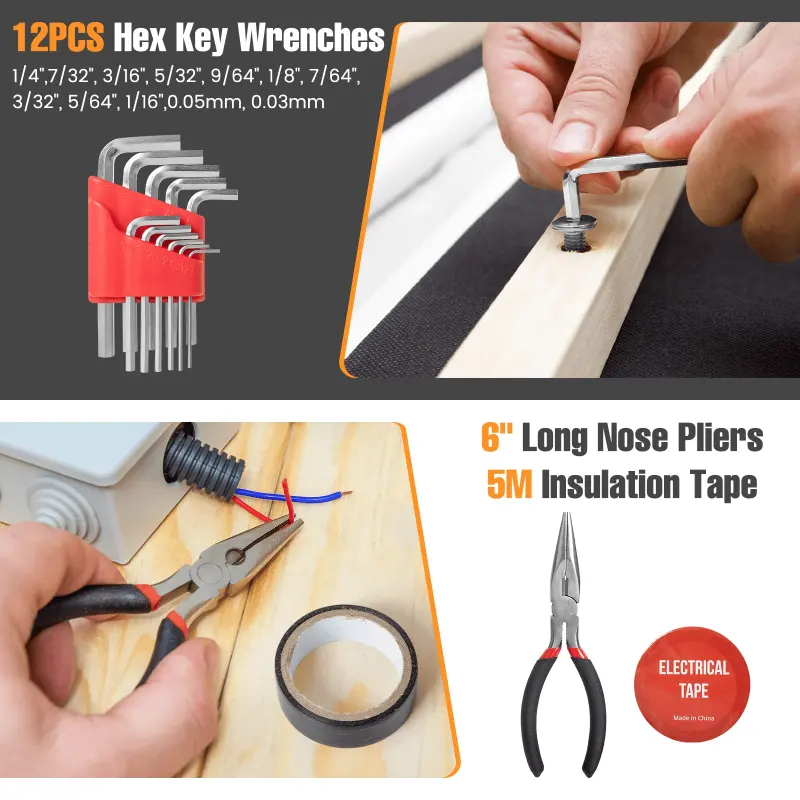 148-Piece Tool Set General Household Hand Kit with Plastic Toolbox Storage Case, Mechanic Basic Home Tool Kit for Men and Women, Includes All Essential Repair Tools for Home Garage and Office, Red - 3