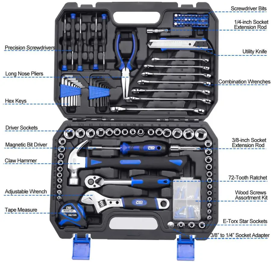 148-Piece Hand Tool Set, PROSTORMER Mixed Socket Wrench Household/Auto Repair Tool Kit with Toolbox Storage Case for Mechanical Repair, DIY, Home Maintenance - 5