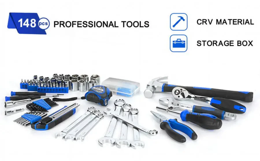 148-Piece Hand Tool Set, PROSTORMER Mixed Socket Wrench Household/Auto Repair Tool Kit with Toolbox Storage Case for Mechanical Repair, DIY, Home Maintenance - 6