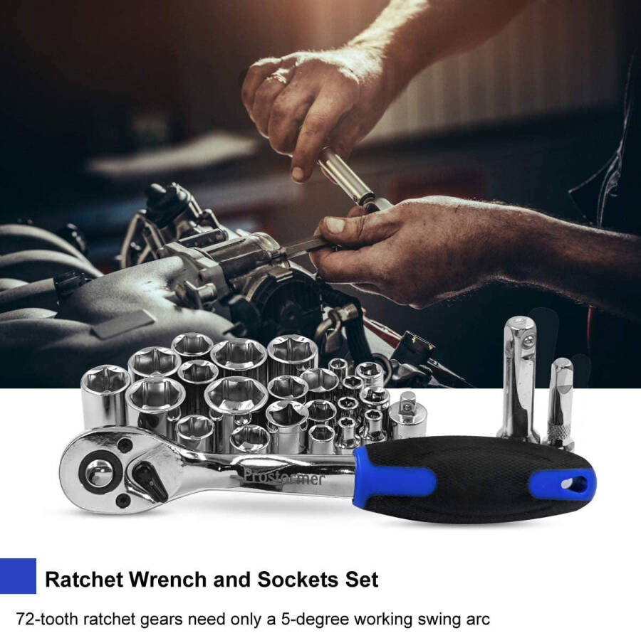 148-Piece Hand Tool Set, PROSTORMER Mixed Socket Wrench Household/Auto Repair Tool Kit with Toolbox Storage Case for Mechanical Repair, DIY, Home Maintenance - 4