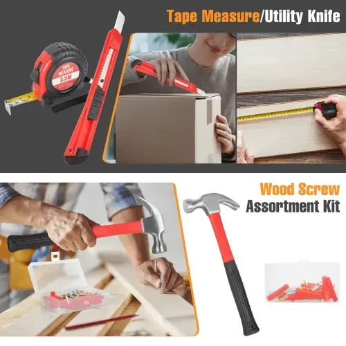 148 Piece Tool Sets All Purpose Household Tool Kit, General Basic Home Repair Tool Set with Toolbox Great for Men and Women, Household Hand Kit for Home Garage Office College Dormitory Use, Red - 2