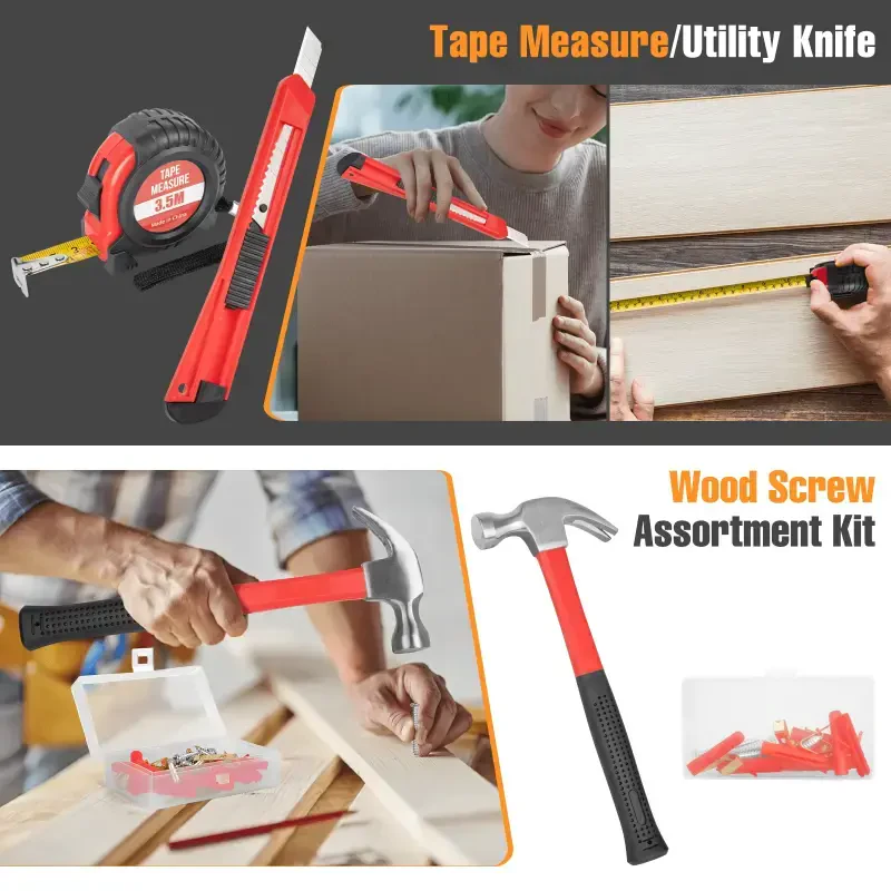 148 Piece Tool Sets All Purpose Household Tool Kit, General Basic Home Repair Tool Set with Toolbox Great for Men and Women, Household Hand Kit for Home Garage Office College Dormitory Use, Red - 2