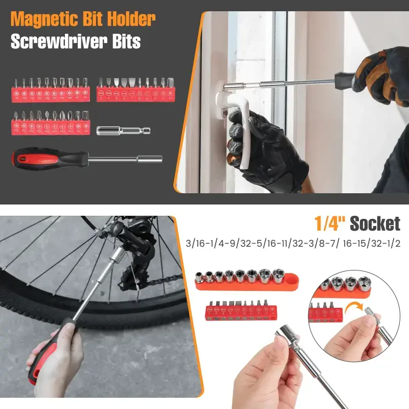 148 Piece Tool Sets All Purpose Household Tool Kit, General Basic Home Repair Tool Set with Toolbox Great for Men and Women, Household Hand Kit for Home Garage Office College Dormitory Use, Red - 3