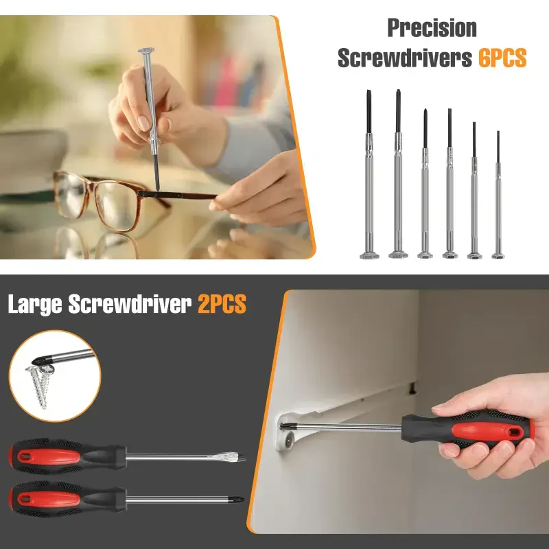 148 qismli asboblar to'plami Maishiy asboblar to'plami, Umumiy asosiy uy ta'mirlash asboblar to'plami erkaklar va ayollar uchun ajoyib, uy garaji ofis kolleji yotoqxonasi uchun maishiy qo'l to'plami, qizil - 4