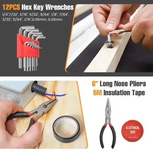 148 qismli asboblar to'plami, plastik qutili umumiy uy-ro'zg'or qo'l to'plami, mexanik asosiy uy asboblar to'plami erkaklar va ayollar uchun, uy garaji va ofis uchun barcha zarur ta'mirlash asboblari, qizil - 3