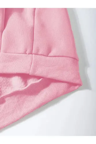 Kız Çocuk Pembe Panda Kelebek Baskılı Kapşonlu Fermuarlı Hırka - Pembe1- - 4