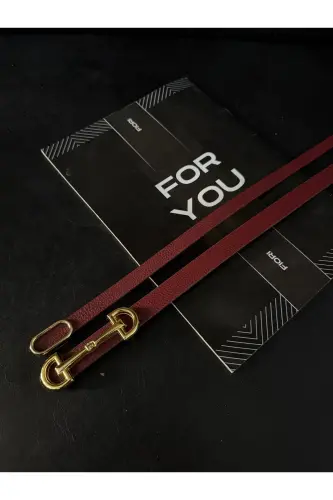 2’li Ithal Oval Gold Tokalı Ince Kemer, Pantolon Kemeri, Gömlek Kemeri, Ceket Kemeri - Bordo2li 