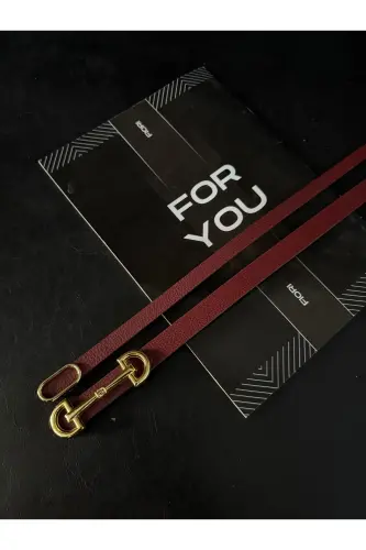 2’li Ithal Oval Gold Tokalı Ince Kemer, Pantolon Kemeri, Gömlek Kemeri, Ceket Kemeri - Bordo2li - 2