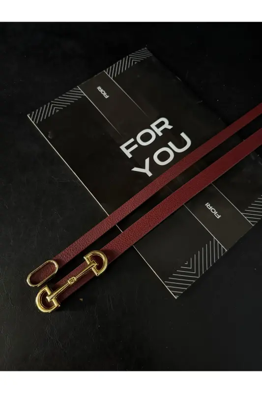 2’li Ithal Oval Gold Tokalı Ince Kemer, Pantolon Kemeri, Gömlek Kemeri, Ceket Kemeri - Bordo2li - 2