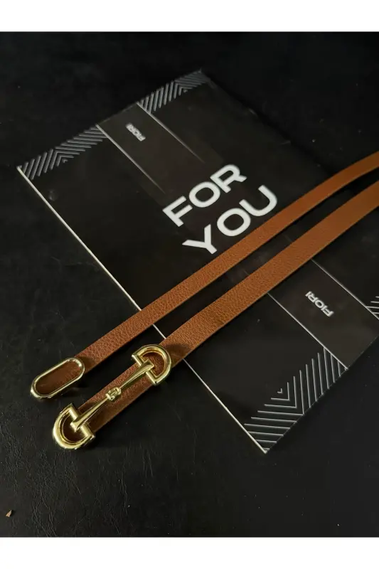 2’li Ithal Oval Gold Tokalı Ince Kemer, Pantolon Kemeri, Gömlek Kemeri, Ceket Kemeri - Taba2li - 1