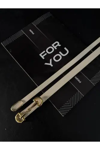 2’li Ithal Oval Gold Tokalı Ince Kemer, Pantolon Kemeri, Gömlek Kemeri, Ceket Kemeri - Bej2li - 2