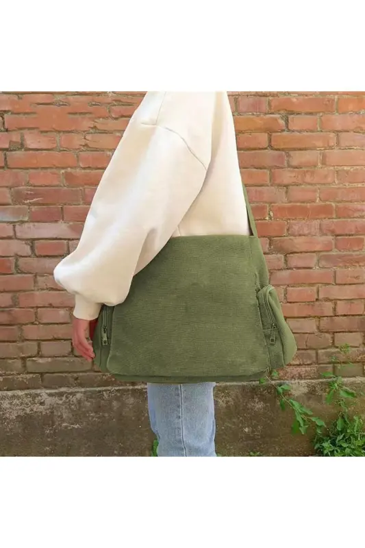 Cute Design Baskılı Unisex Yeşil Postacı Çantası - Cute Cat2 - 4