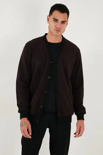 Pamuklu Regular Fit Düğmeli V Yaka Hırka Erkek HIRKA 456205 - BORDO - BURATTI (1)