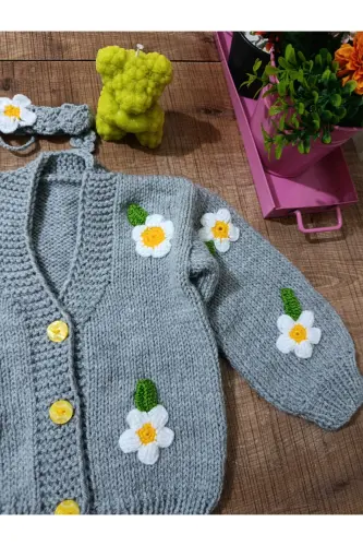 EL ÖRGÜSÜ ÇOCUK HIRKA - Gri - 3