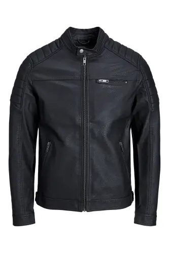 J&J Trend Rüzgar Geçirmez Pu Deri Biker Mont Siyah - Rocky Siyah 
