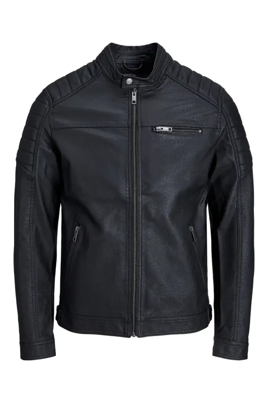J&J Trend Rüzgar Geçirmez Pu Deri Biker Mont Siyah - Rocky Siyah - 1