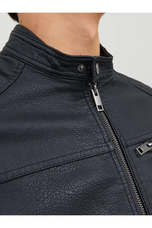 J&J Trend Rüzgar Geçirmez Pu Deri Biker Mont Siyah - Rocky Siyah - 5