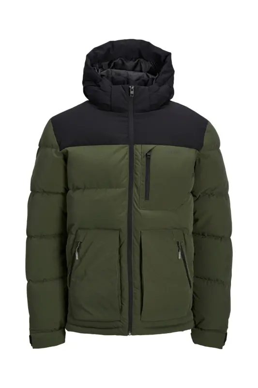 Jack&Jones Minimalist Oversize Kapüşonlu Erkek Kışlık Mont - Koyu Yeşil - 1