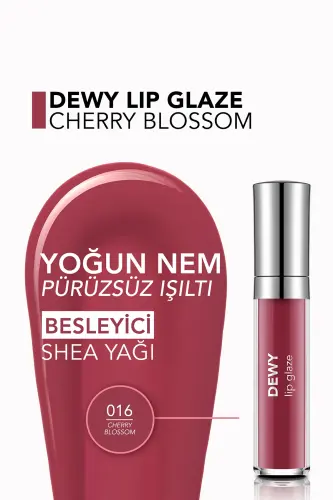 Dewy Lip Glaze Nemlendirici Etkili Yarı Transparan Dudak Parlatıcısı - 016 CHERRY BLOSSOM - BORDO - 5