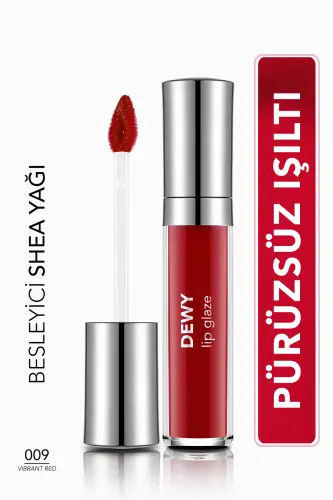 Dewy Lip Glaze Nemlendirici Etkili Yarı Transparan Dudak Parlatıcısı - 009 VIBRANT RED - KIRMIZI 